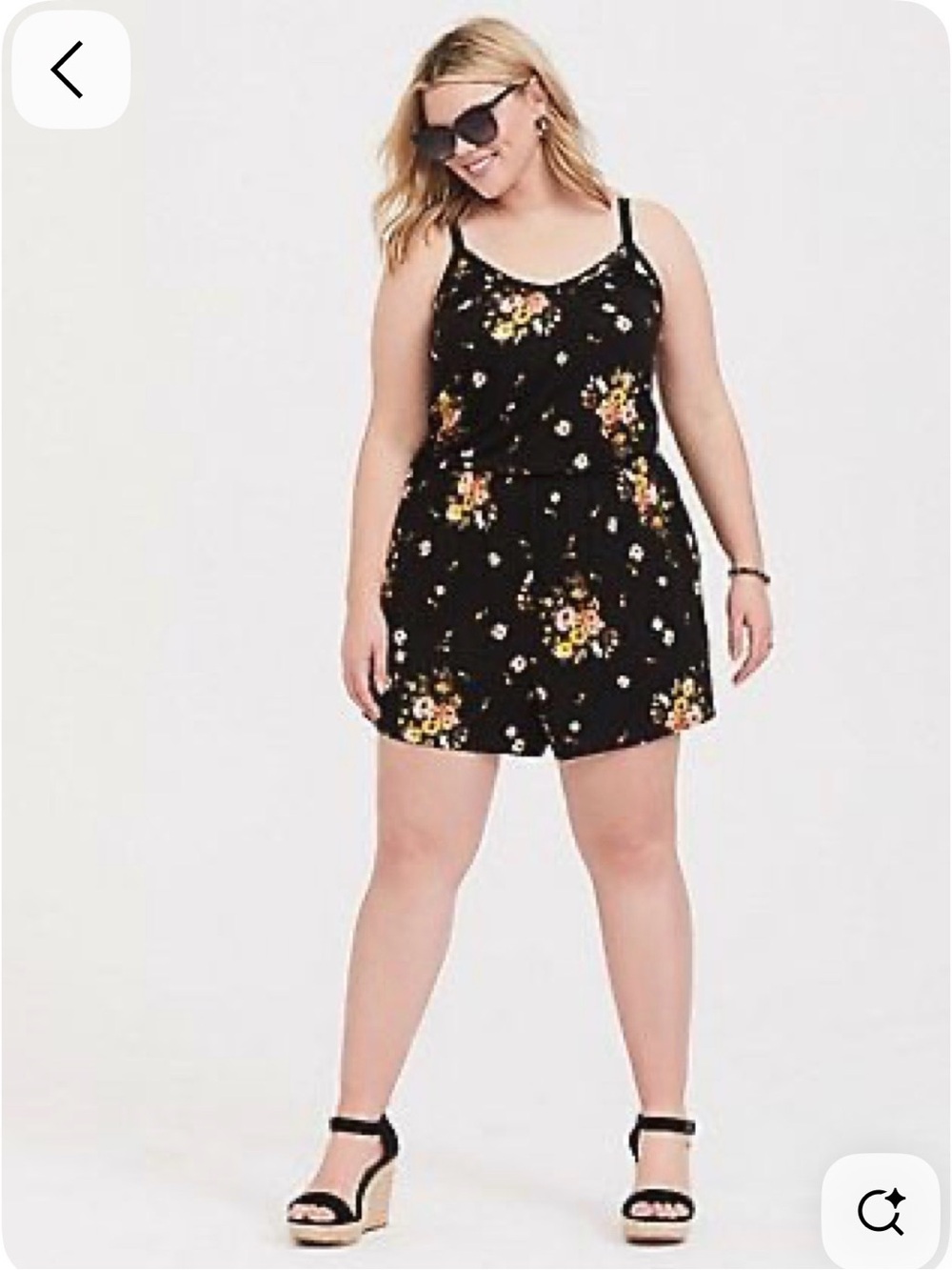 torrid Black Floral Romper with Yellow & White Blooms size 00